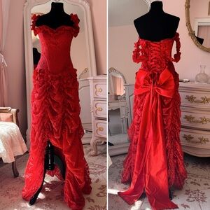Red Lace Corset Dress Southern Belle Victorian Ballgown